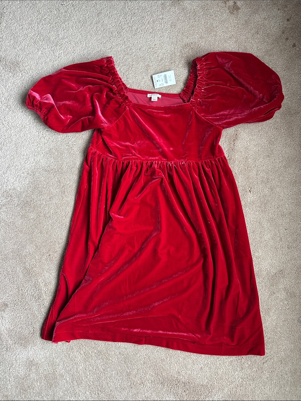Crewcuts Red Velvet Puff-Sleeve Party Dress